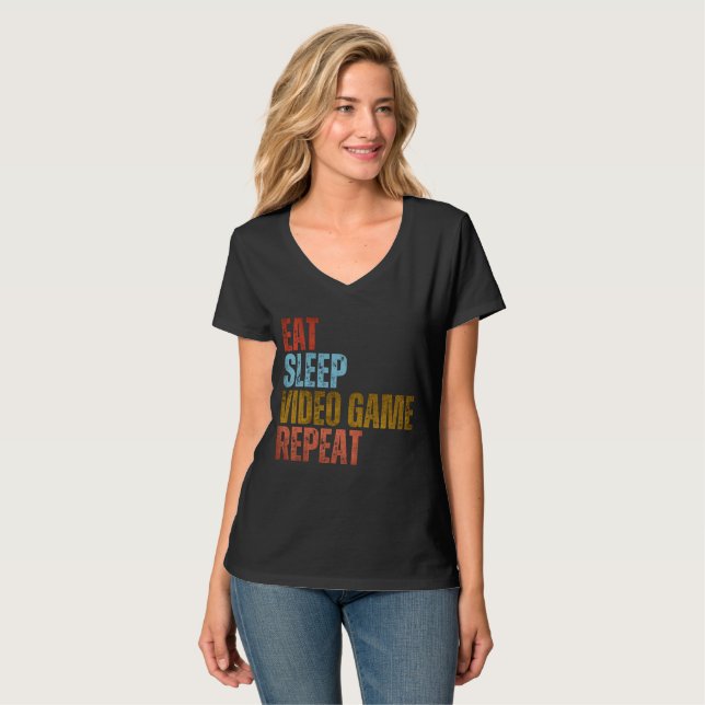 T-SHIRT MANGER DORMIR JEUX VIDÉO RÉPÉTER (Devant entier)