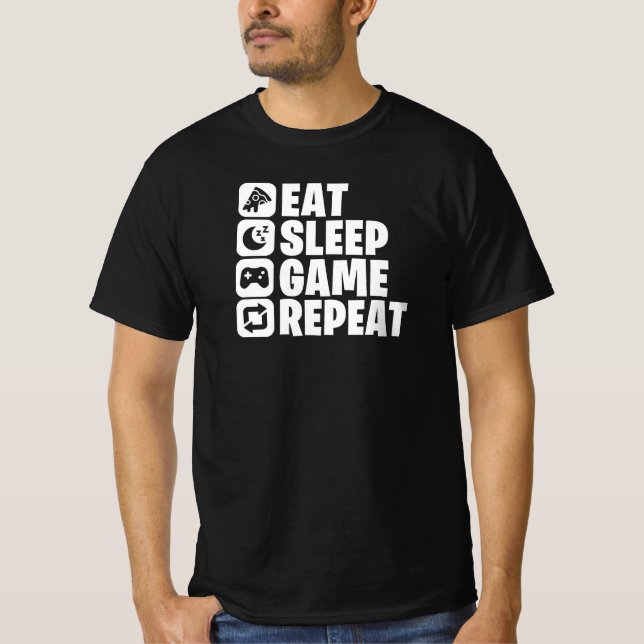 T-shirt Manger Dormir Jouer Répéter Citation Drôle de Joue (Devant)