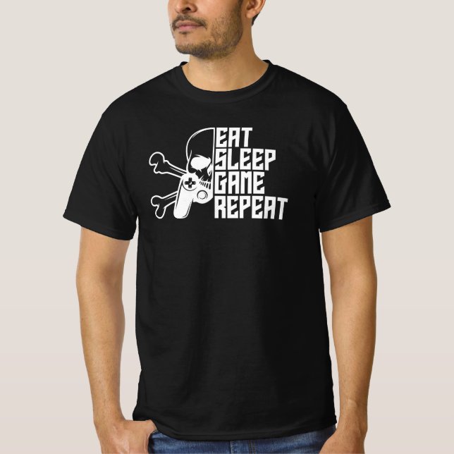 T-shirt Manger Dormir Jouer Répéter Citation Drôle de Joue (Devant)