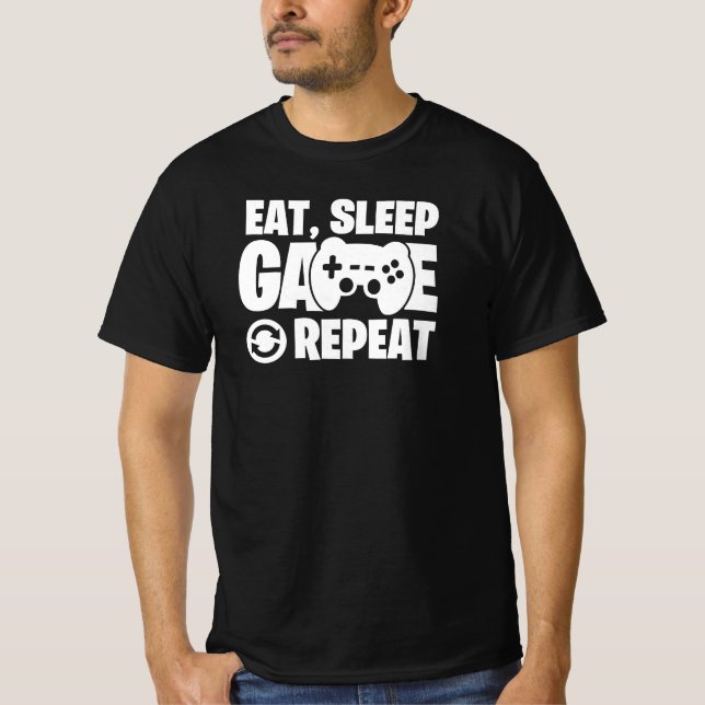 T-shirt Manger Dormir Jouer Répéter Citation Drôle de Joue (Devant)