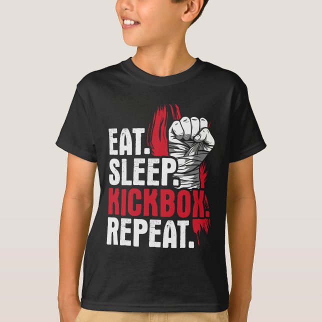 T-shirt Manger Dormir Kickbox Répéter - Arts Martiaux Kick (Devant)