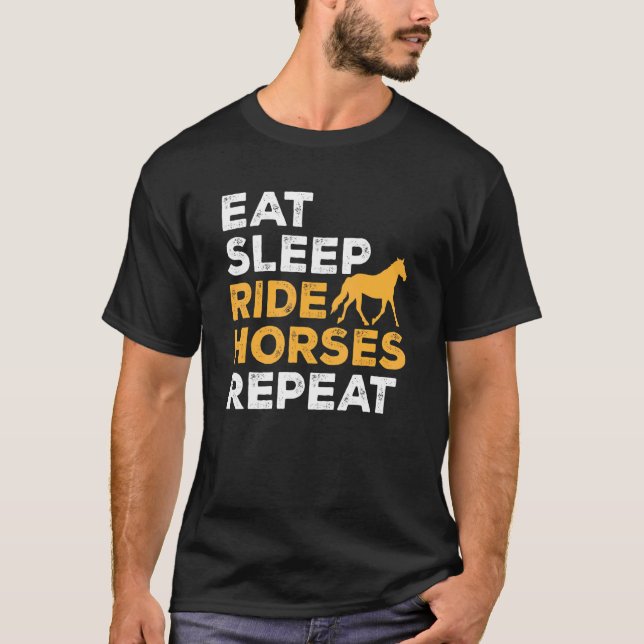 T-shirt Manger Dormir Monter à Cheval Répéter Cavalier Équ (Devant)