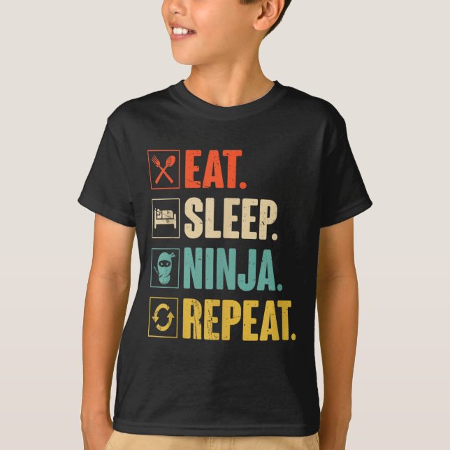 T-shirt Manger Dormir Ninja Répéter Drôle Ninja Martial (Devant)