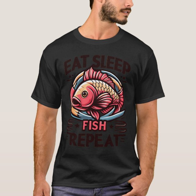 T-shirt Manger Dormir Pêche Répéter (Devant)