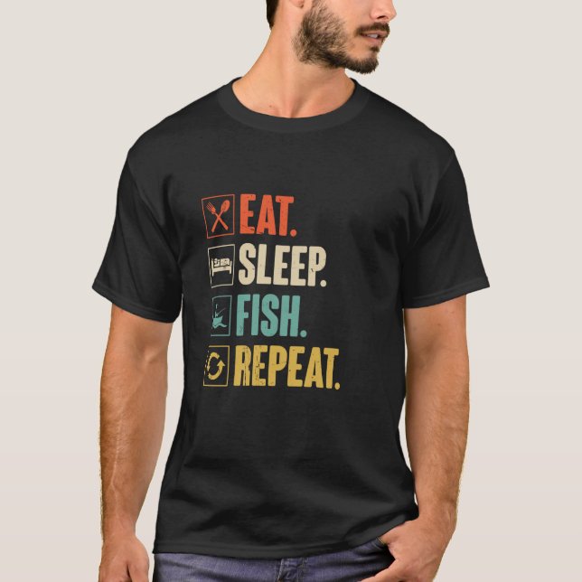 T-shirt Manger Dormir Pêche Répéter Drôle Pêche Pêcheur Vi (Devant)