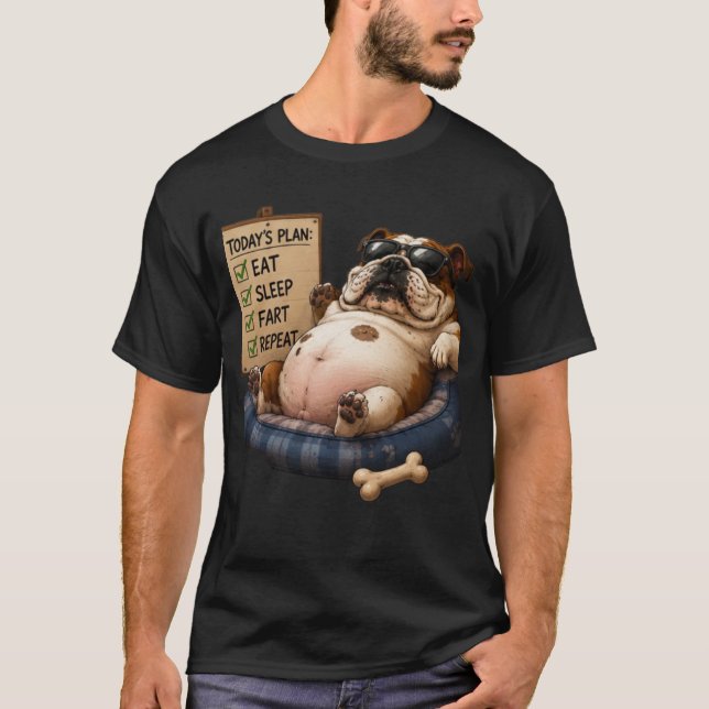 T-SHIRT MANGER DORMIR PETARDE RÉPÉTER DRÔLE BOULEDOGUE ANG (Devant)
