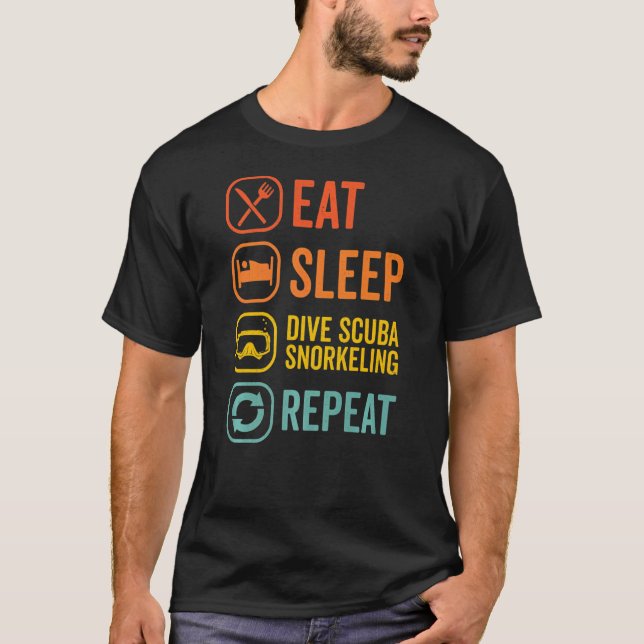 T-shirt Manger Dormir Plongée Répéter Plongeur en Scaphand (Devant)