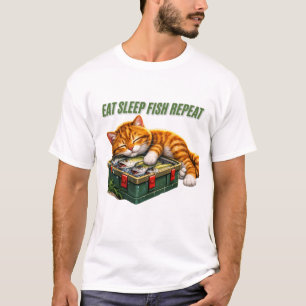 T-shirt Manger Dormir Poisson Répéter Drôle Chat