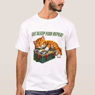 T-shirt Manger Dormir Poisson Répéter Drôle Chat