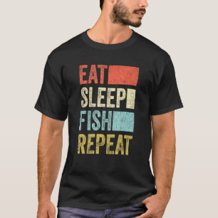 T-shirt Manger Dormir Poisson Répéter Pêcheur 70s 80s Rétr