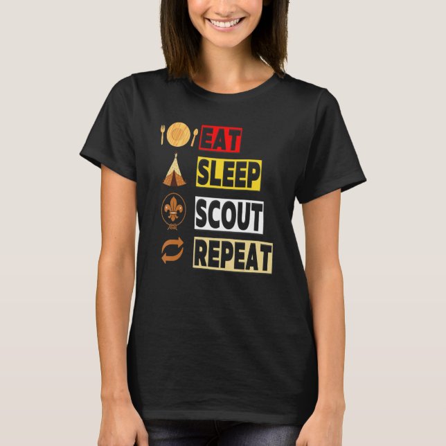 T-shirt Manger Dormir Scout Répéter Unique Scoutisme Pour  (Devant)