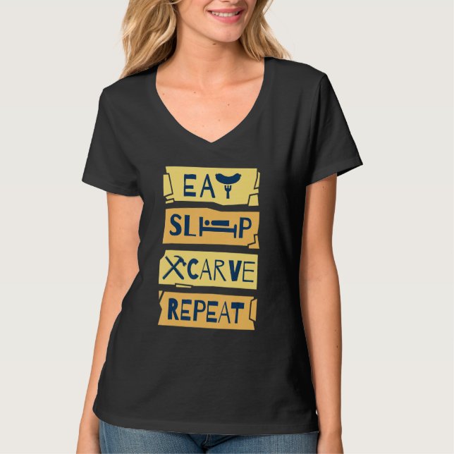 T-shirt Manger Dormir Sculpter Répéter Sculpture sur Bois  (Devant)