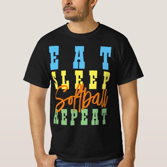 T-SHIRT MANGER DORMIR SOFTBALL RÉPÉTER (Devant)