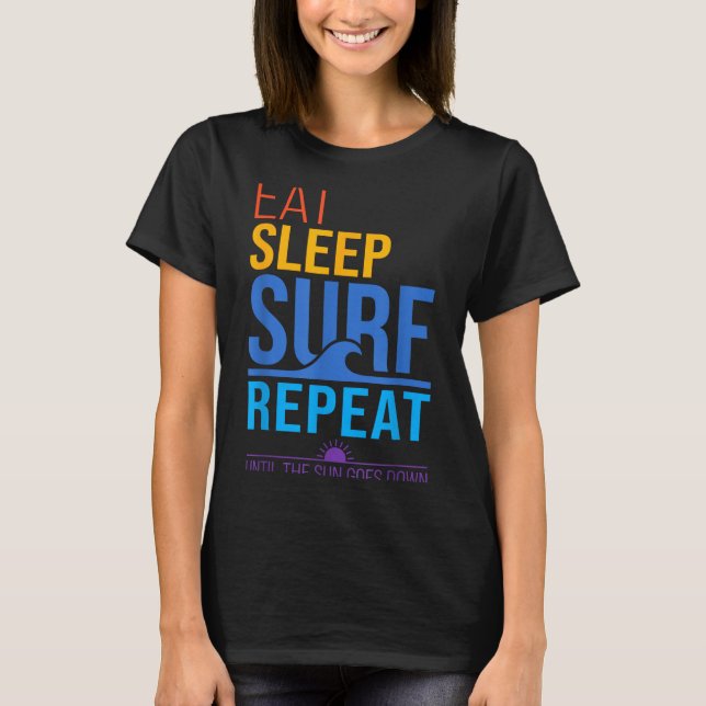 T-shirt Manger dormir surfer répéter couleurs rétro du cou (Devant)