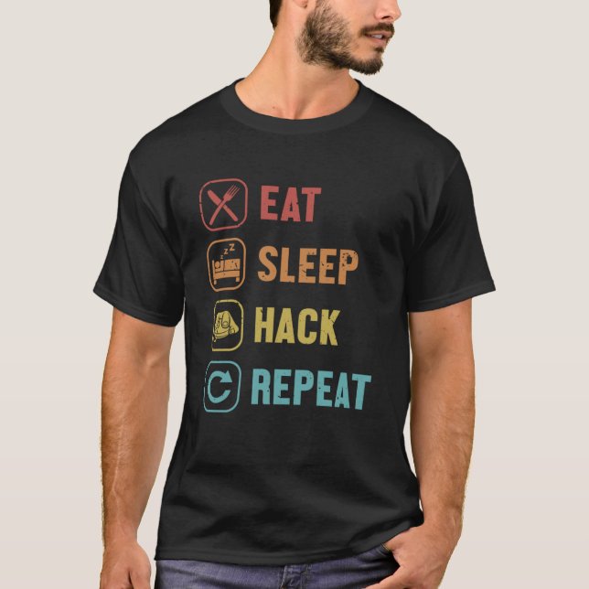 T-shirt Manger Hack de sommeil Répéter Black Casquette Éth (Devant)