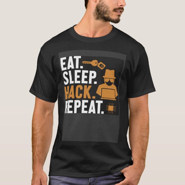 T-shirt Manger Hack de sommeil Répéter Casquette blanc noi (Devant)