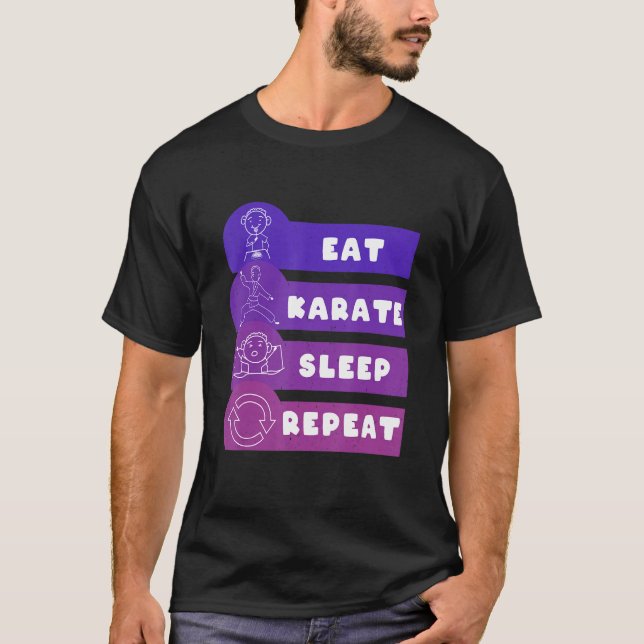 T-shirt Manger Karate Sleep Répéter (Devant)