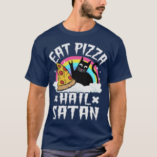 T-shirt Manger Pizza Hail Satan Cat Punk Rock Band Death M