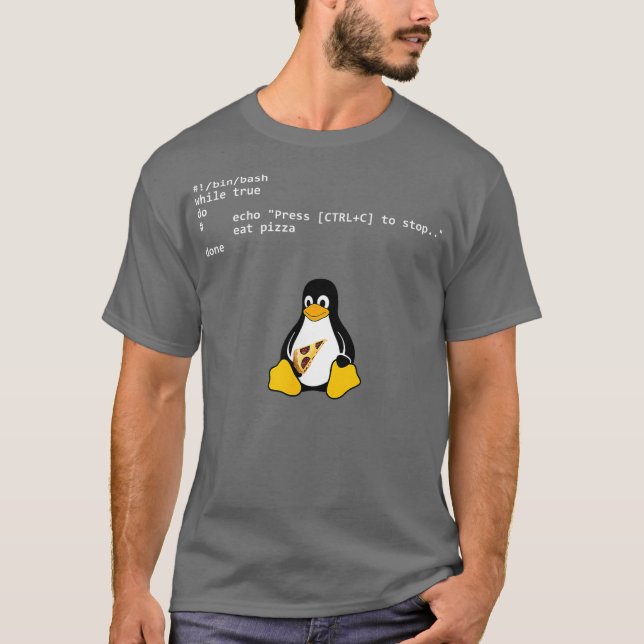 T-shirt Manger Pizza Tu Loop Linu Geek Nerd Penguin (Devant)