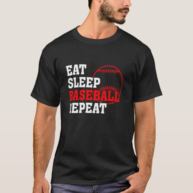 T-shirt Manger Sleep Baseball Répéter Baseball Player Base (Devant)