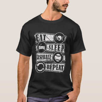 T-shirt Manger Sleep Baseball Répéter Distressed