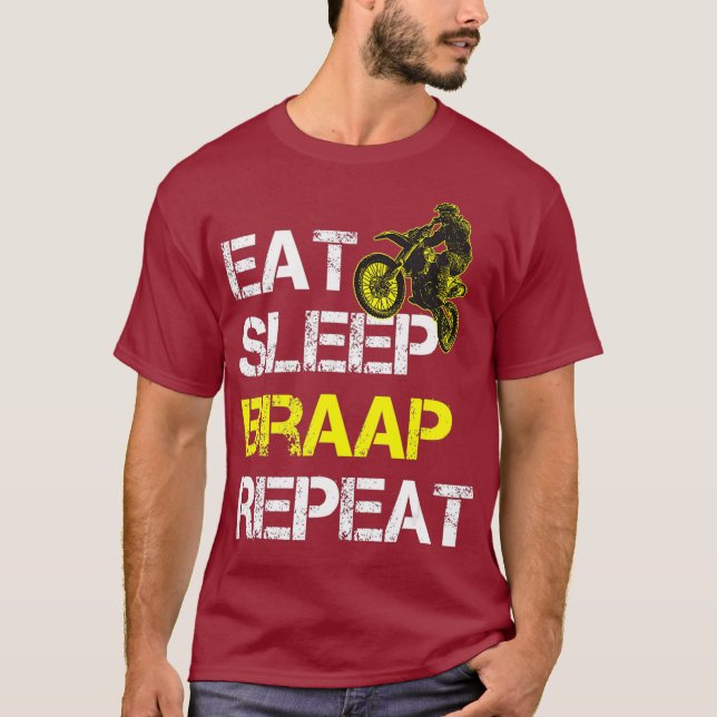 T-shirt Manger Sleep Braap Répéter Funny Dirt Vélo Ride ca (Devant)