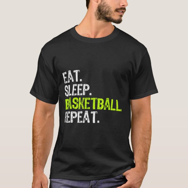 T-shirt Manger Sleep Bysketbyll Répéter Lecteur Fun Cool L (Devant)
