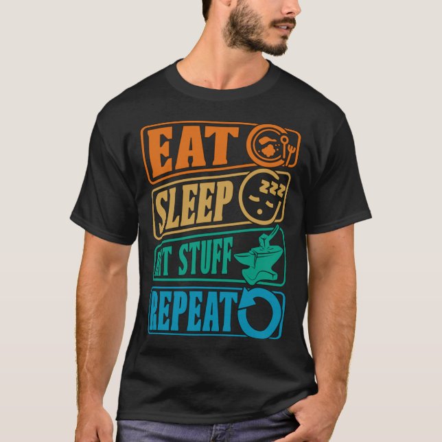 T-shirt Manger Sleep Hit Stuff Répéter Retro Blacksmith An (Devant)