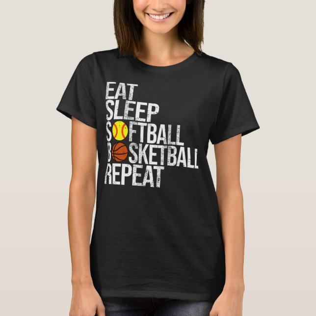 T-shirt Manger Sleep Softball Basketball Répéter Funny Bal (Devant)