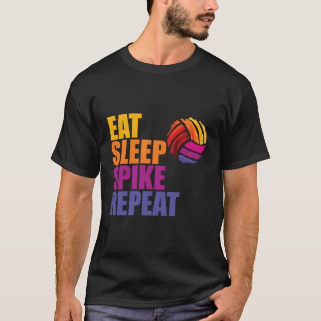 T-shirt Manger Sleep Spike Répéter Volleyball (Devant)