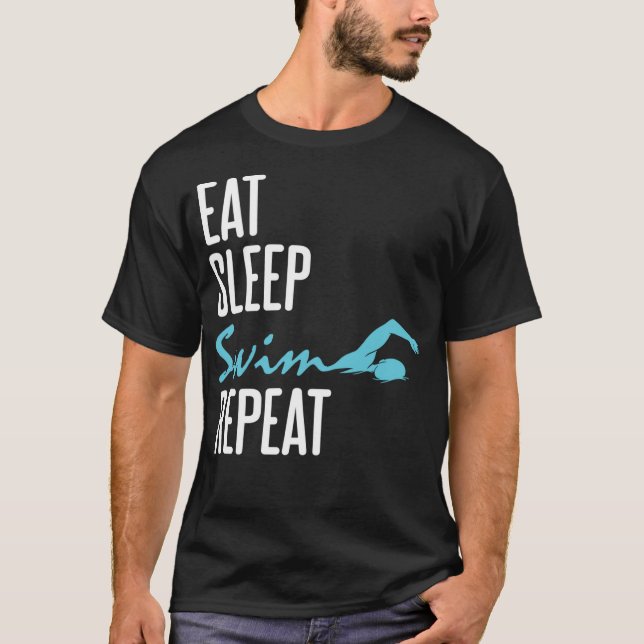 T-shirt Manger Sleep Swim Répéter Funny Swimmer (Devant)