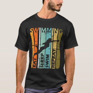 T-shirt Manger Sleep Swim Répéter Funny Swimmer Cool Vinta