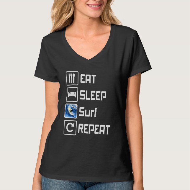 T-shirt Manger Surf de sommeil Répéter Plage Surfer (Devant)