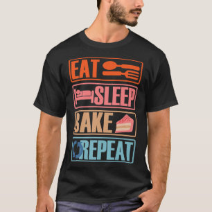T-shirt mangez dormir gâteau répéter drôle cuisine concept