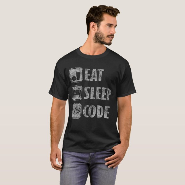 T-shirt Mangez le codage affligé drôle de code de sommeil (Devant entier)