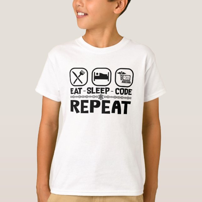 T-shirt Mangez le code de sommeil Répéter le code de codag (Devant)