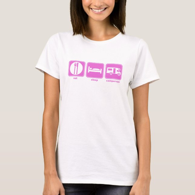 T-shirt mangez le rose campervan de sommeil (Devant)