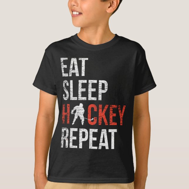 T-shirt Mangez le sommeil Hockey Répéter le hockey sur gla (Devant)