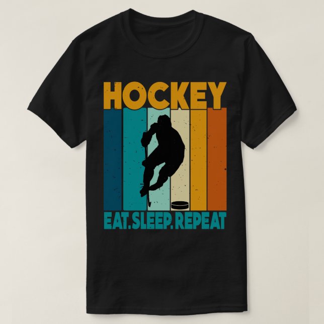 T-shirt Mangez le sommeil Hockey sur glace Répéter 6 (Design devant)
