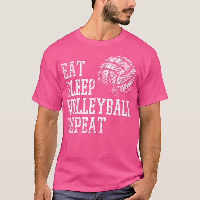 T-shirt Mangez Le Sommeil Volleyball Répéter Joueur Drôle  (Devant)