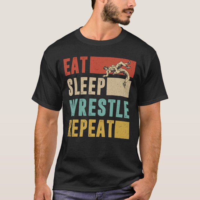 T-shirt Mangez Lutte de sommeil Répétez Chemise, Drôle Poi (Devant)