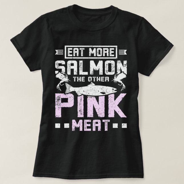 T-shirt Mangez plus saumon l'autre viande rose (Design devant)