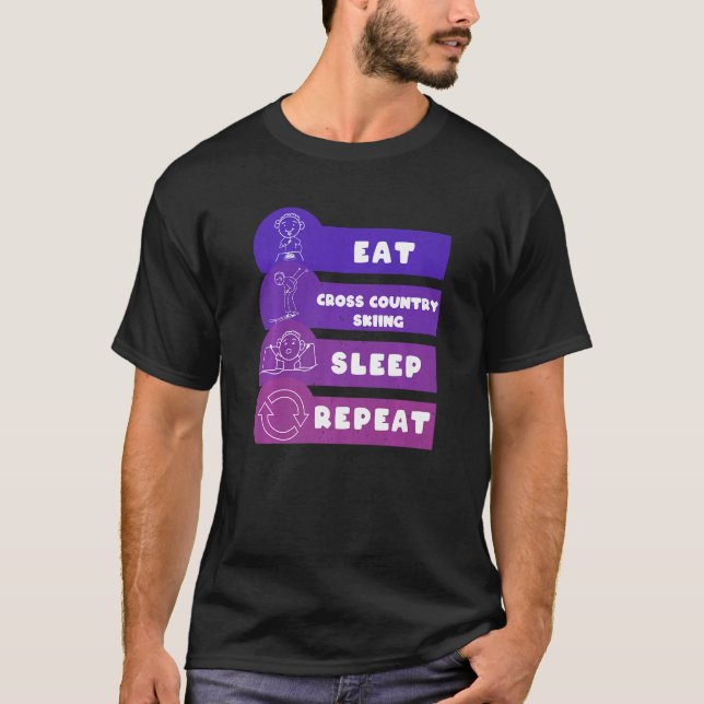 T-shirt Mangez Ski de fond Sommeil Répéter (Devant)