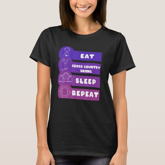 T-shirt Mangez Ski de fond Sommeil Répéter (Devant)