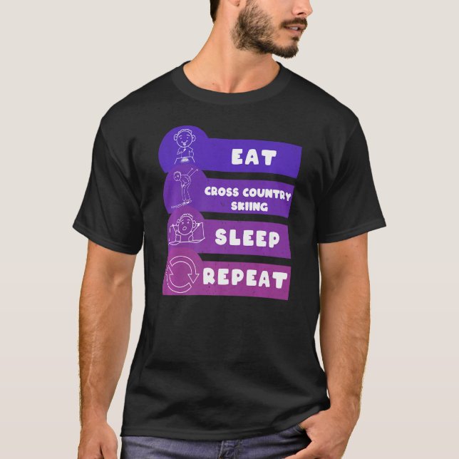 T-shirt Mangez Ski de fond Sommeil Répéter (Devant)