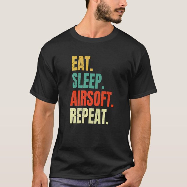 T-shirt Mangez Sleep Airsoft Répéter Air Soft Sports Retro (Devant)