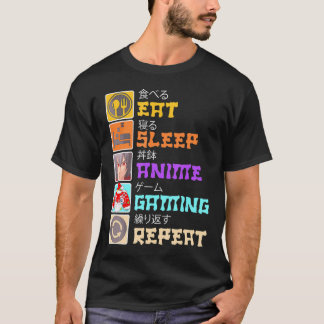 T-shirt Mangez Sleep Anime Jeu Répéter Japon Kawaii Manga 