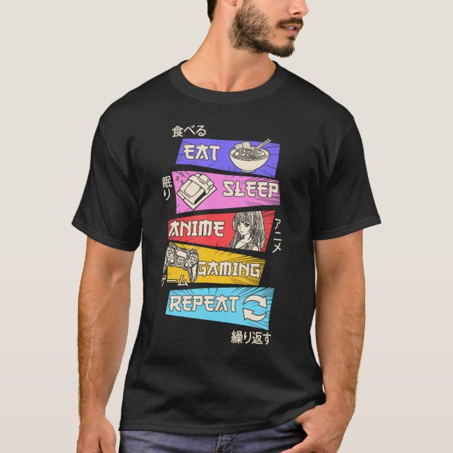 T-shirt Mangez Sleep Anime Jeu Répéter Otaku Gamer Japonai (Devant)