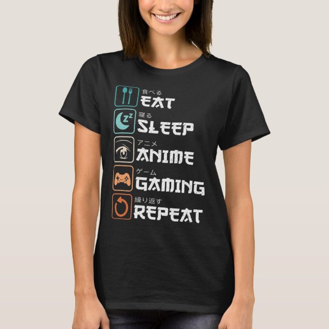 T-shirt Mangez Sleep Anime Jeu Répétez Fun Otaku Gamer (Devant)