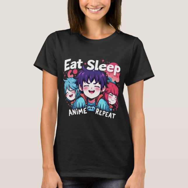 T-shirt Mangez Sleep Anime Répéter Chemises Manga Hommes F (Devant)